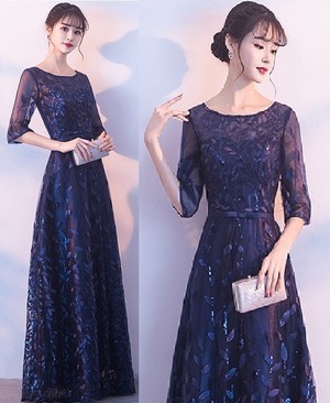 ★送料無料★細目9号(M)☆刺繍レースロングドレス(OPN3833）