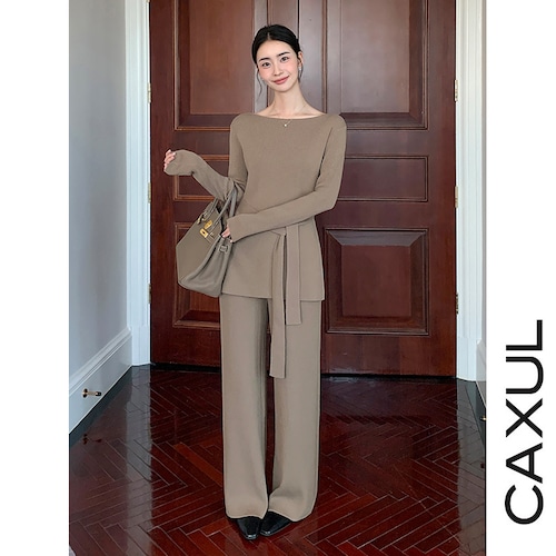 Boat Neck Knit Top & Pants SET-UP/2color