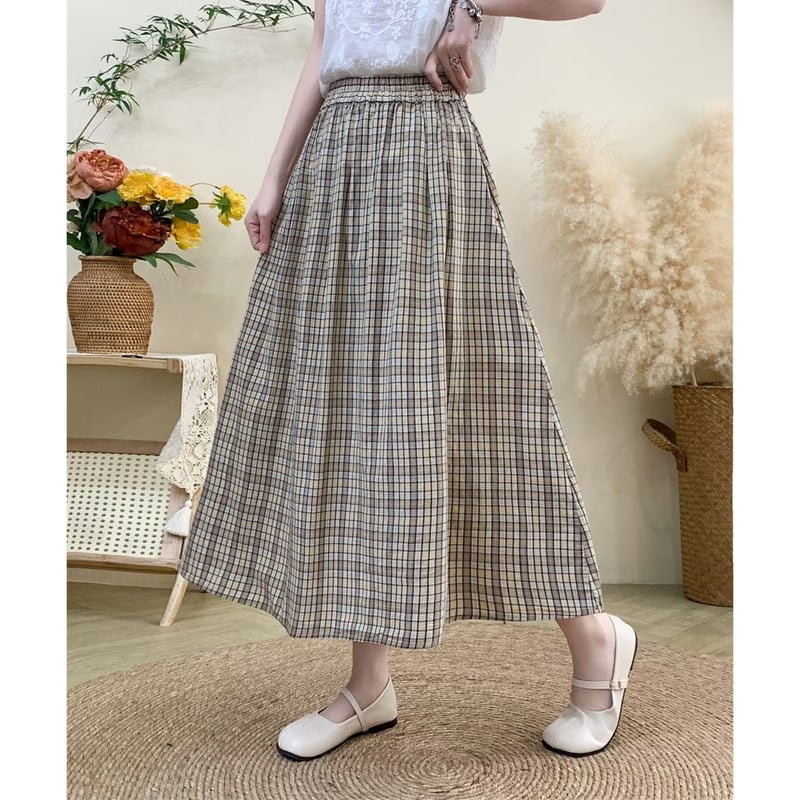 チェックデザインAラインスカート M1535
