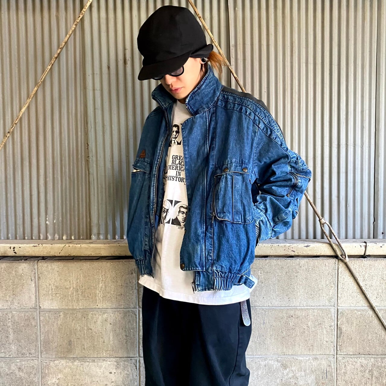 Nuvolare イタリア製 ユーロ 変形デザイン デニムジブルゾン メンズl相当 古着 キルティングライナー デニムジャケット スタンドカラー ハイネック フルジップ デニムジャケット Cave 古着屋 公式 古着通販サイト