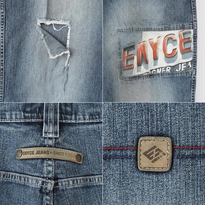 W40 ENYCE エニーチェ ブルーデニム ビッグロゴ刺繍 バギー パンツ 青