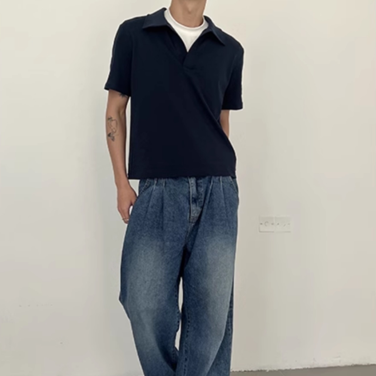 Vネック半袖ポロシャツ　0789