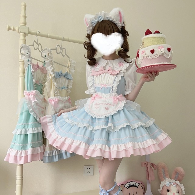 サブカル 服 地雷系 通販 ロリィタジャンパースカート メイド服 フリル ロリィタ 服 エプロン コンカフェ衣装