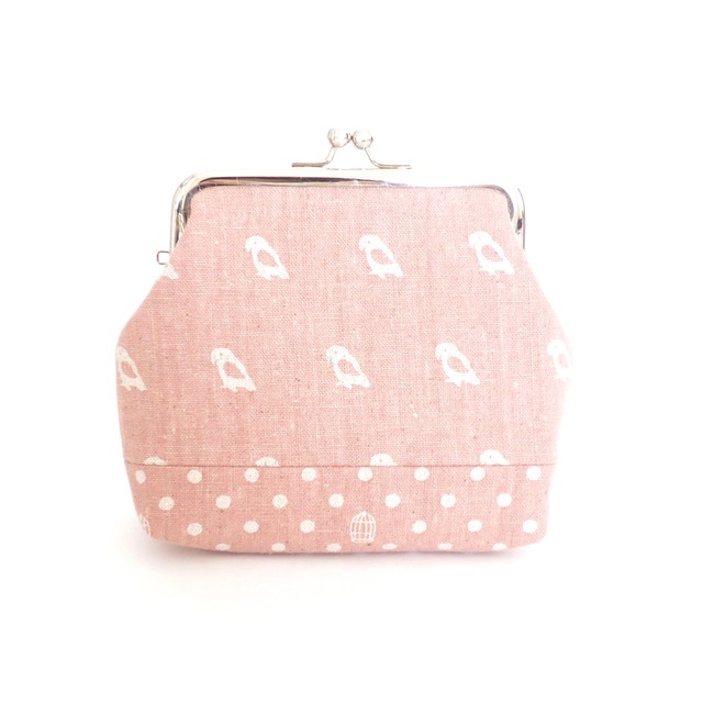 12/13追加★ がま口ポーチ 小鳥さん ピンク 化粧ポーチ G696 newitem