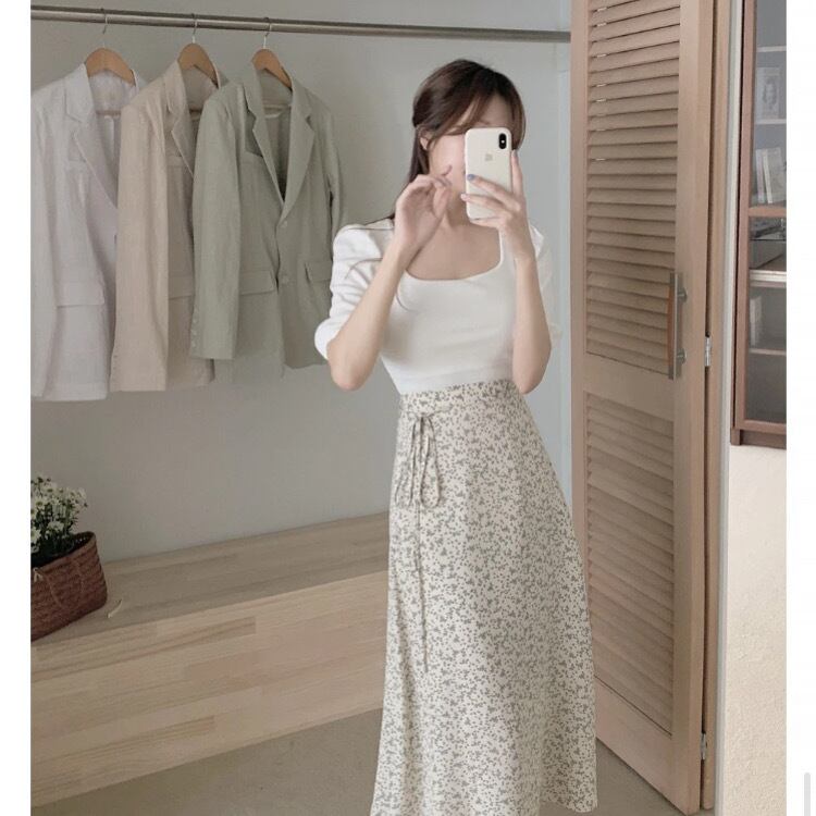 ホワイトTシャツ&フローラルスカートセットアップ3447