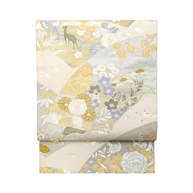 川島織物製　扇面に四季の模様　袋帯【中古品】