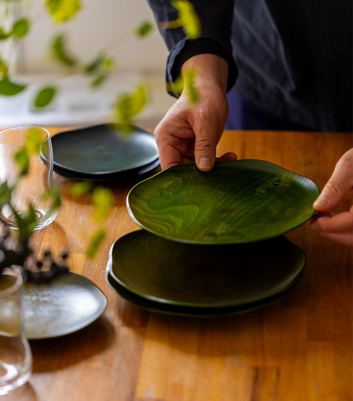 高級山中塗 漆塗宝来シリーズ 天然木 漆器 金彩 7寸 大皿5枚