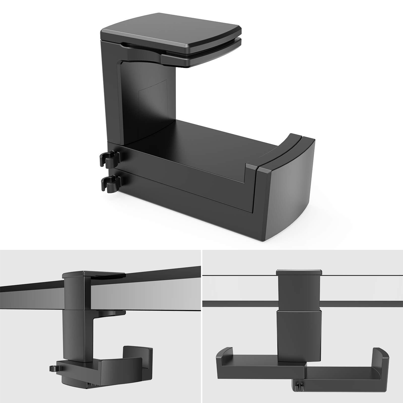 【努力特価】川の信芸 ヘッドホンスタンド 2台を同時に掛ける 360度回転式 ダブルフック ヘッドホンハンガー 省スペース 耐荷重2キロ 滑り止め ケーブル収納 バネ式クランプ ヘッドホンフック 幅広く機種に対応- ブラック