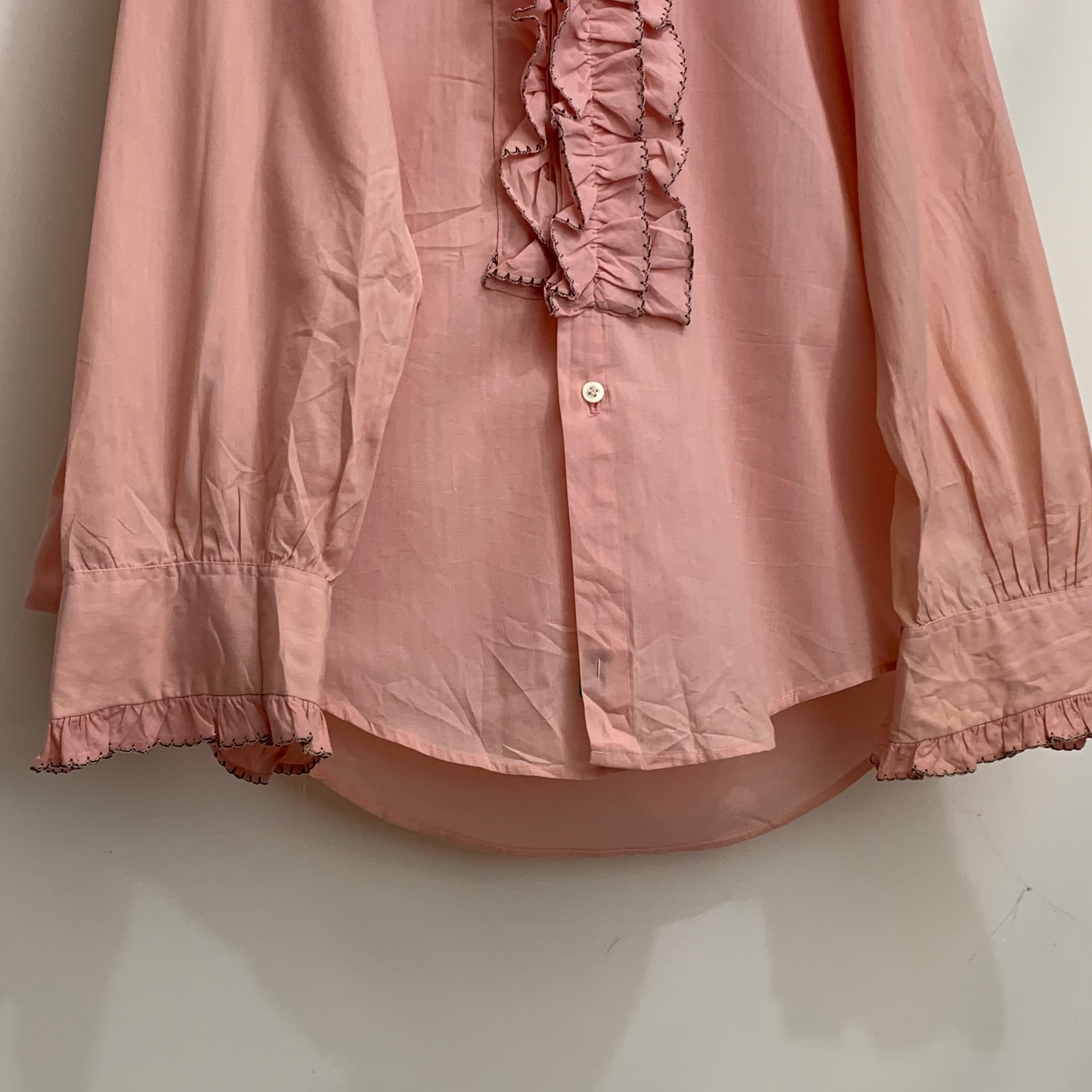 トップス 70s フリルシャツ ピンクレッド ドレス