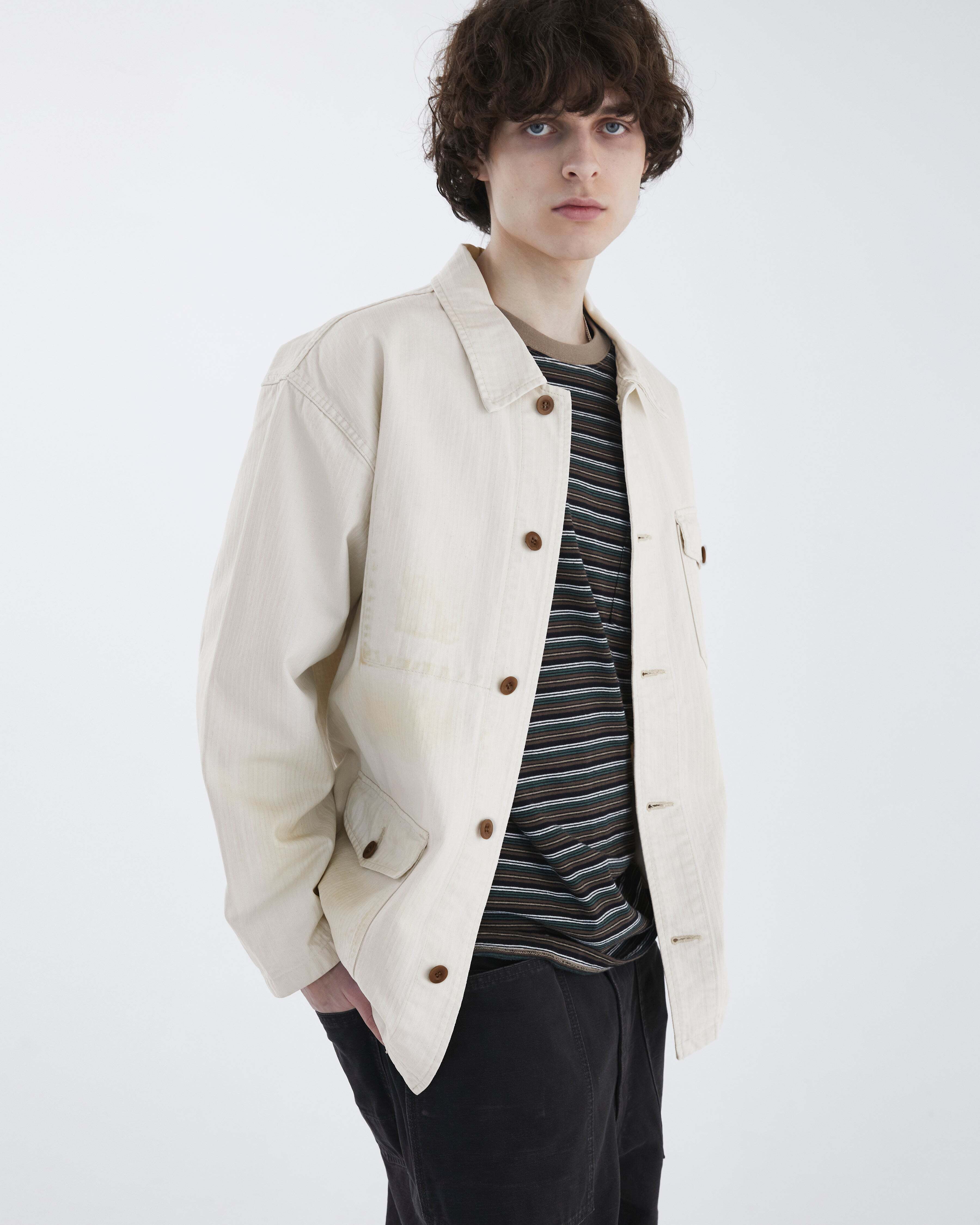 ☆美品☆kijun パッチワークスタジャン ベージュ ホワイト　韓国ブランド Khakis] HBT Port Jacket Ecru 正規品 韓国ブランド 韓国ファッション