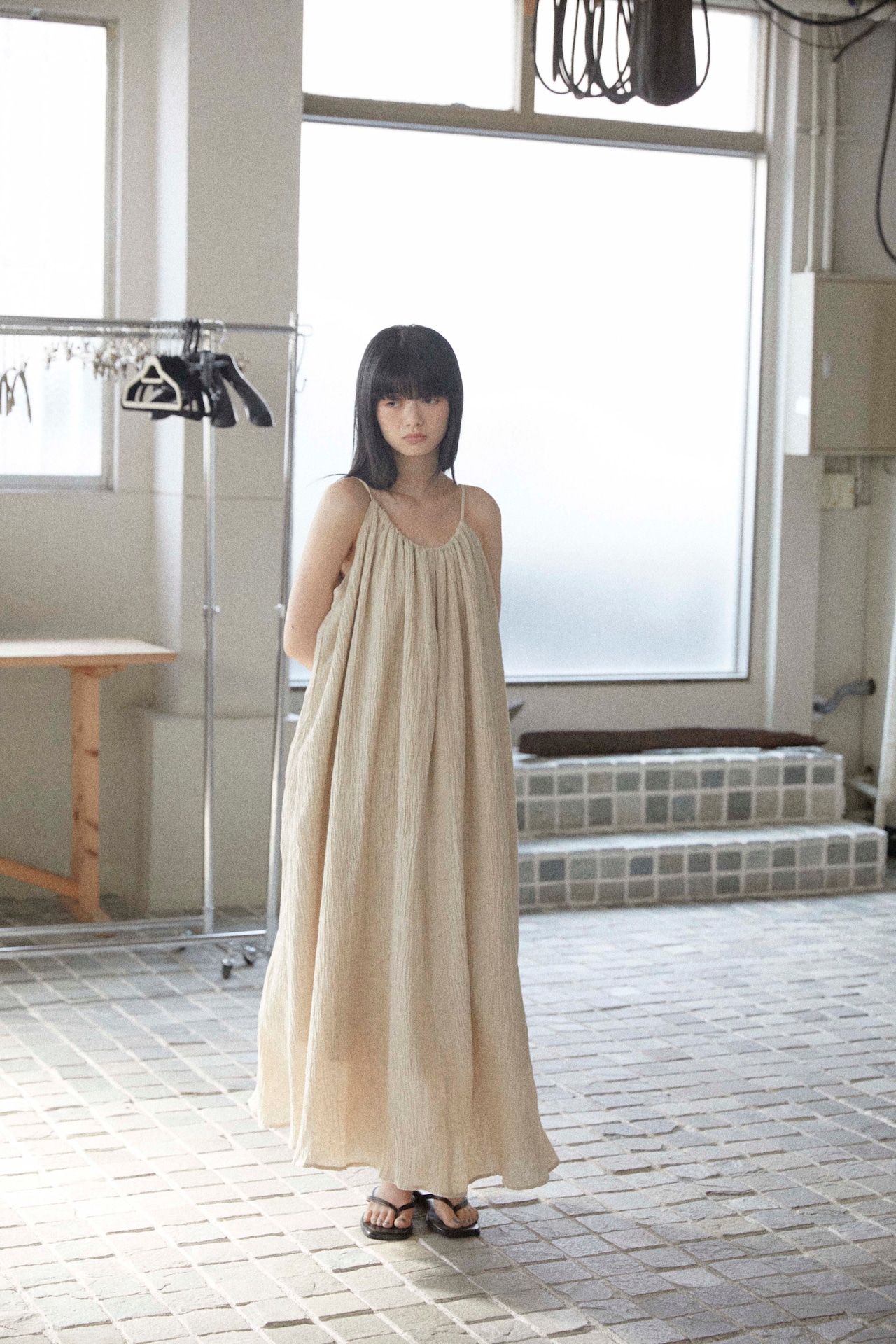 DU250530 linen pleats camisole one piece【残り僅か】