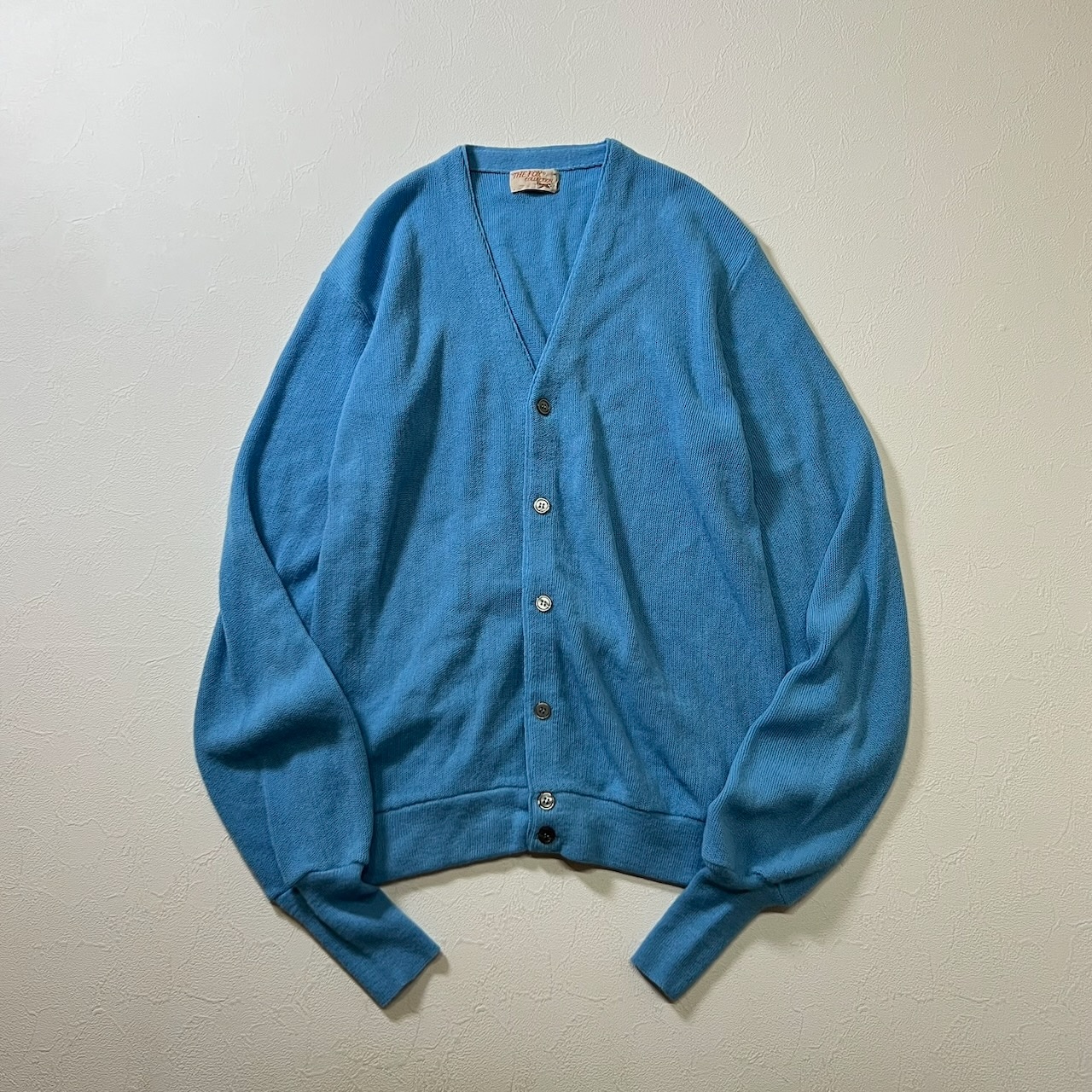 70s THE FOX JCPenney アクリル カーディガン ザフォックス ジェーシーペニー ライトブルー 古着