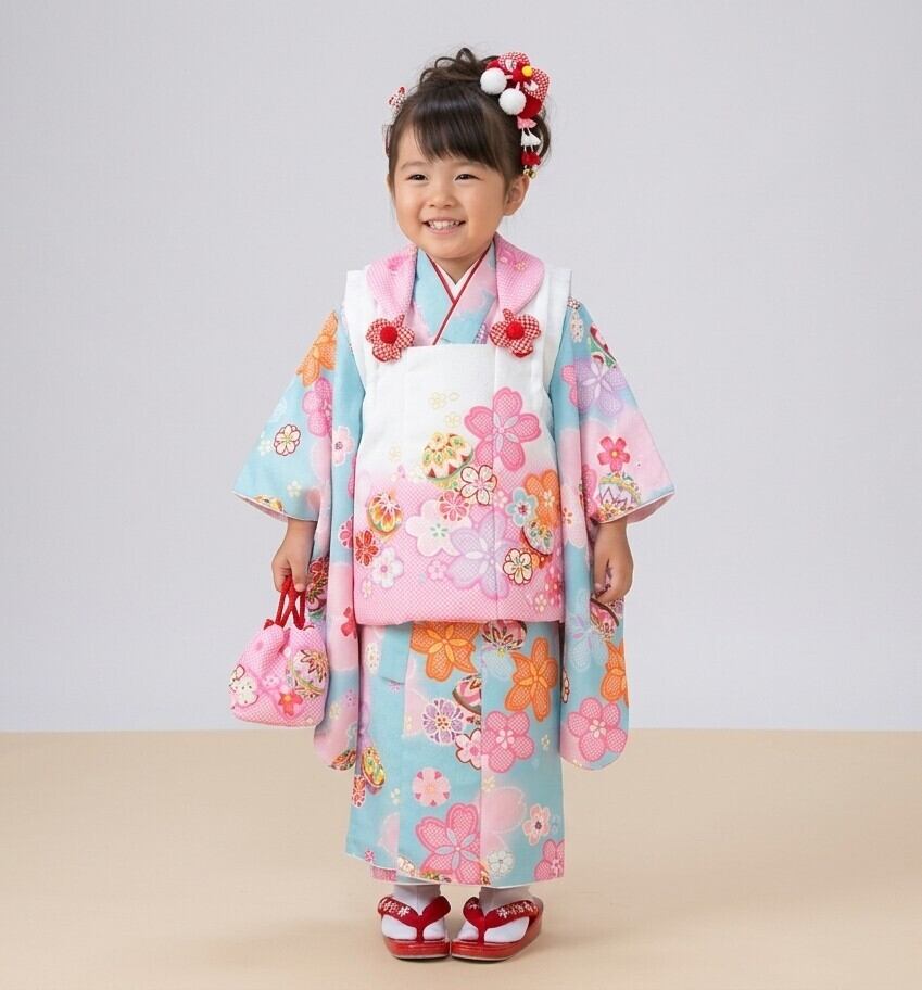 七五三 女の子 3歳用 着物フルセット（ピンク×梅柄） | 鱗屋商店