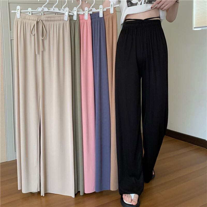 パンツ ブラックルーズカジュアルレディースサマーハイウェストウェスト 夏物 YY-ファッション260584458
