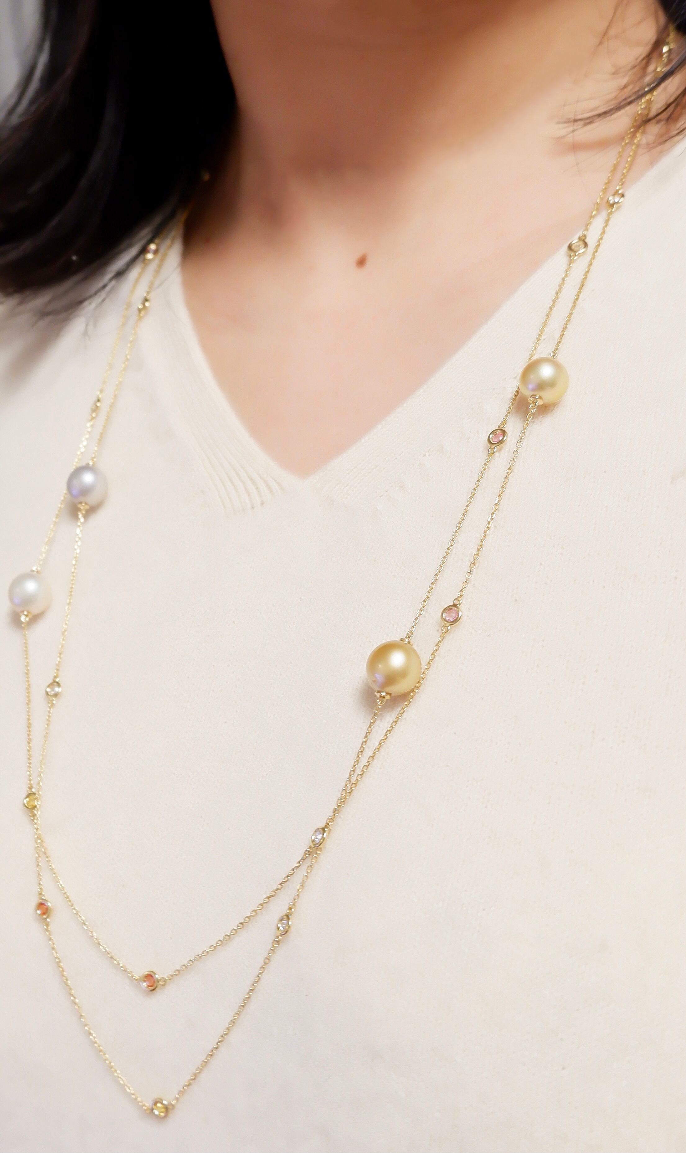 K18 南洋真珠 サファイア ダイヤモンド ローズカット ネックレス  