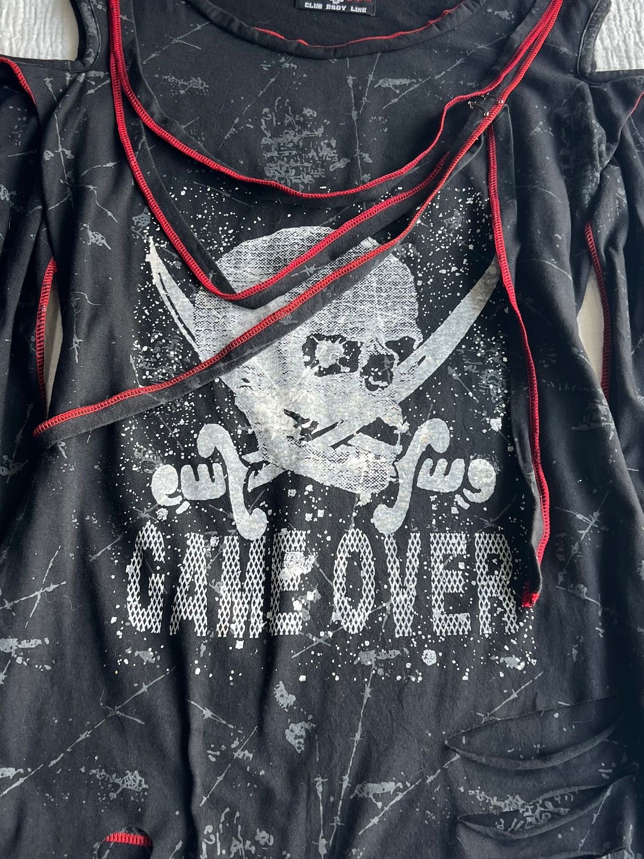 "Blood Storm" Skull Damaged Long Sleeve Tops