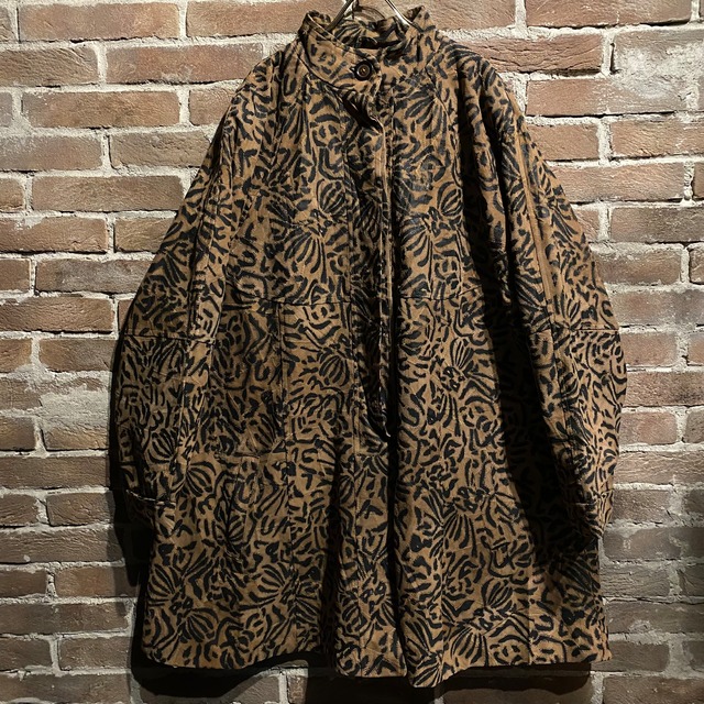 【Caka act3】"ツギハギ" Animal Pattern Vintage Loose Leather Half Coat