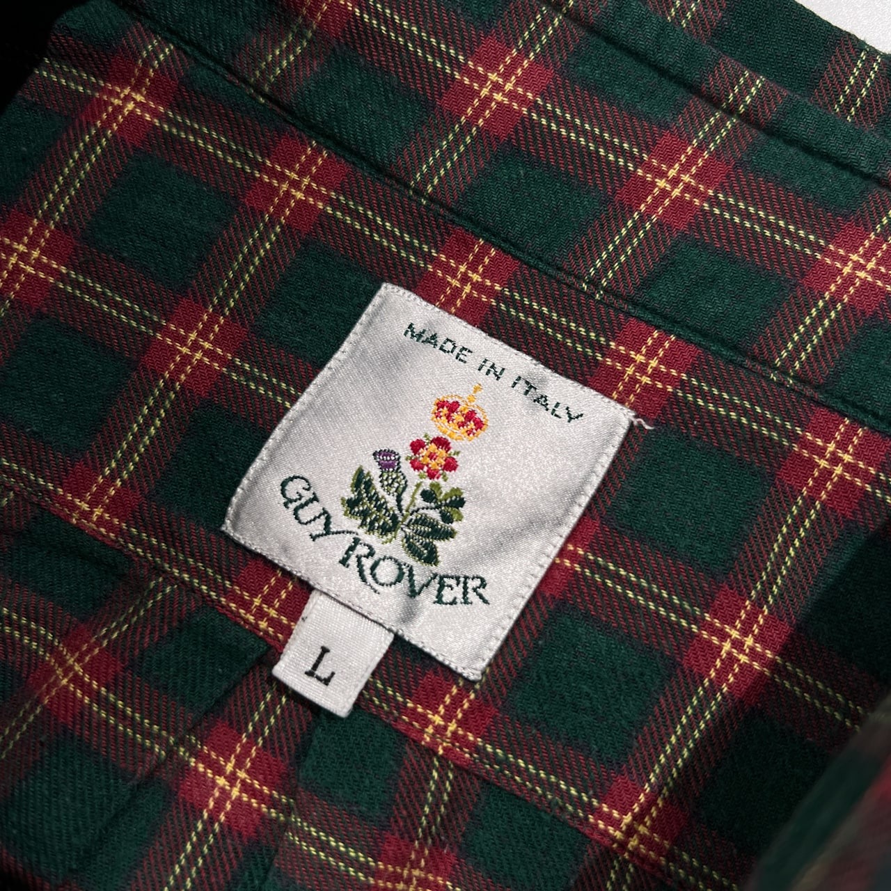 イタリア製 GUY ROVER ギローバー チェック 長袖シャツ Lサイズ /ボタンダウン ドレスシャツ/グリーン×レッド/ビンテージ