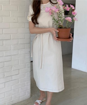 《即納商品》rough long onepiece (ivory / black)