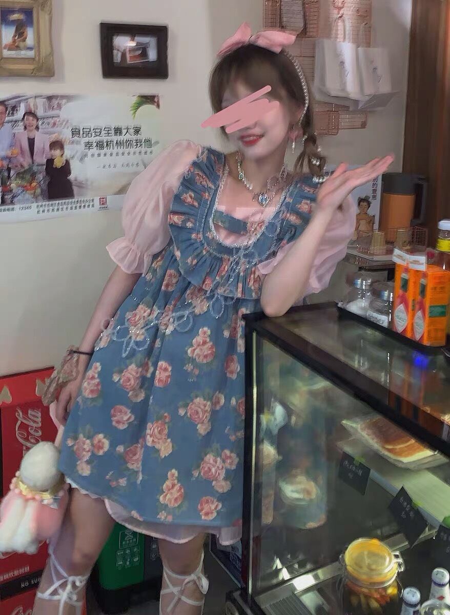 2カラー 】赤 デニム くまさん ワンピース ガーリー シンプル ゆったり