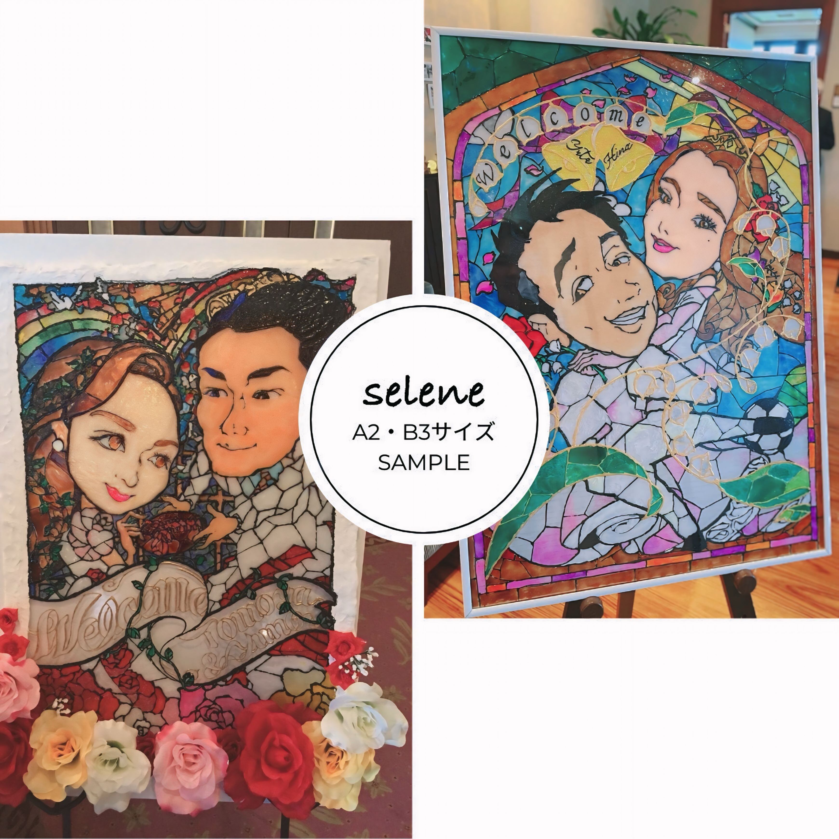 似顔絵イラストオーダー  sample A3・B4サイズ ノーマルフレーム イラスト似顔絵 | 似顔絵 selene