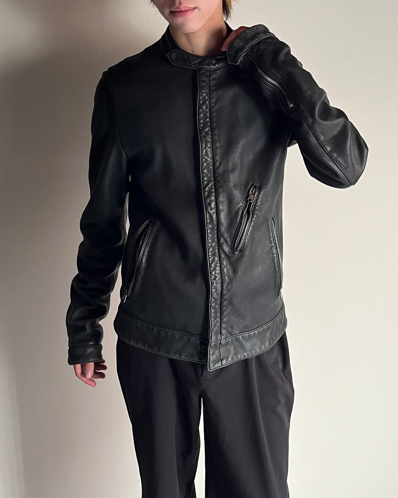 【DOLCE&GABBANA】lamb leather single riders jacket