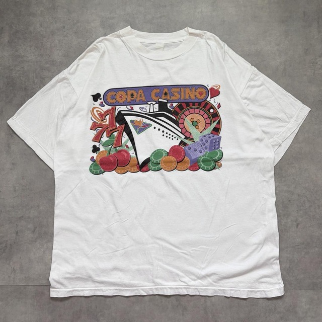 プリントTシャツ カジノ トランプ 古着 90s シングル XL 白 20820
