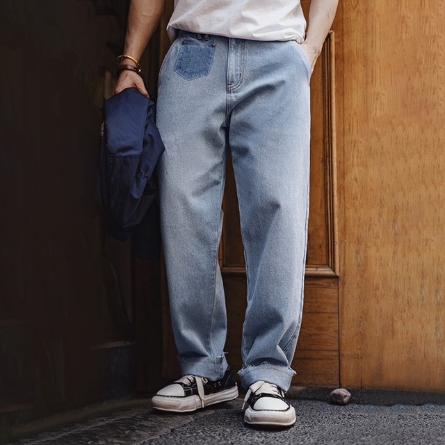 Washed denim pants with coin pocket marks 00187