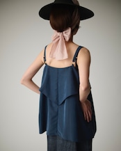 【Joëlle】Cotton silk ribbon wide brim capeline / Black × Pink