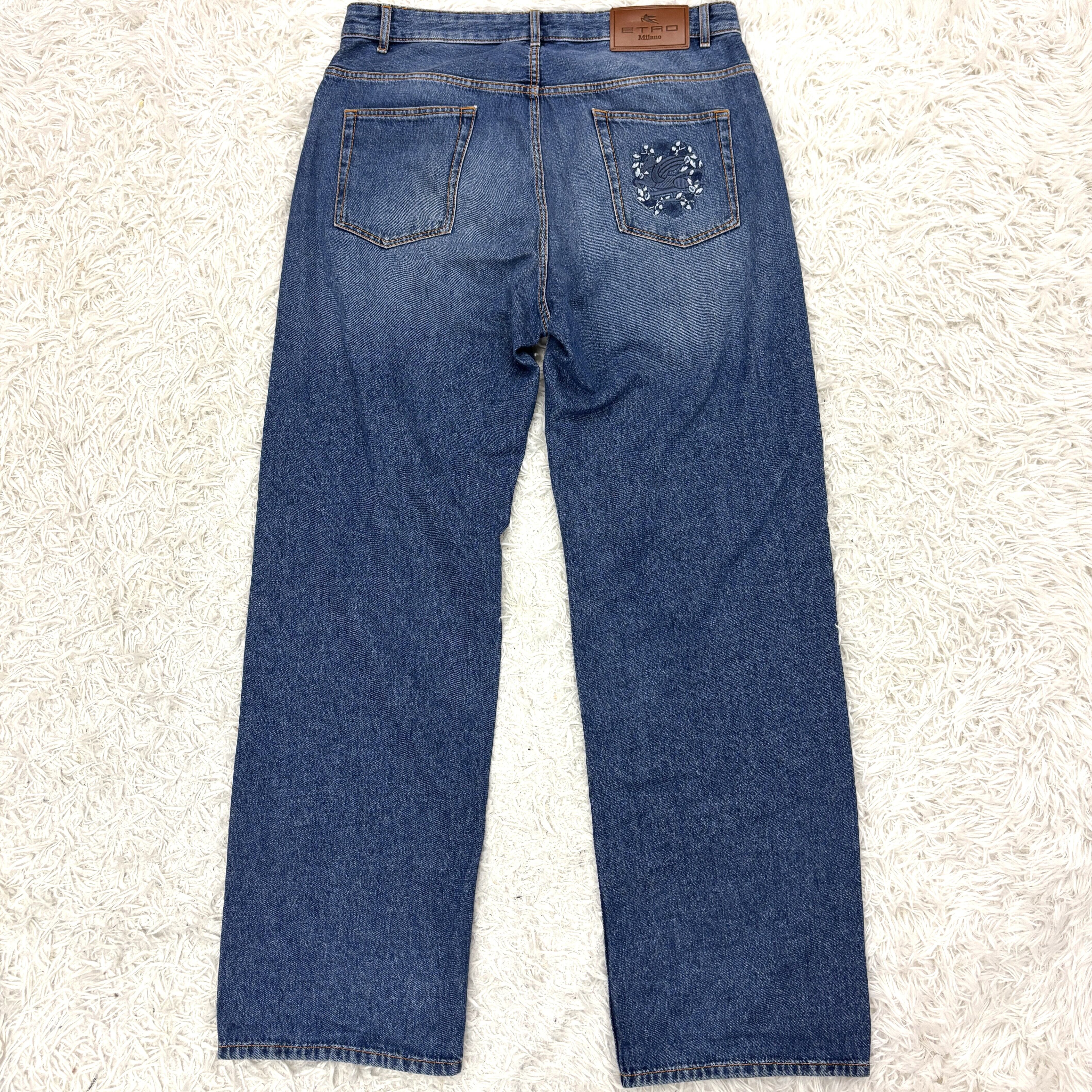 ☆超ビッグサイズ☆エトロ レザーパッチ付 ペガソ柄刺繍 ワイドレッグ