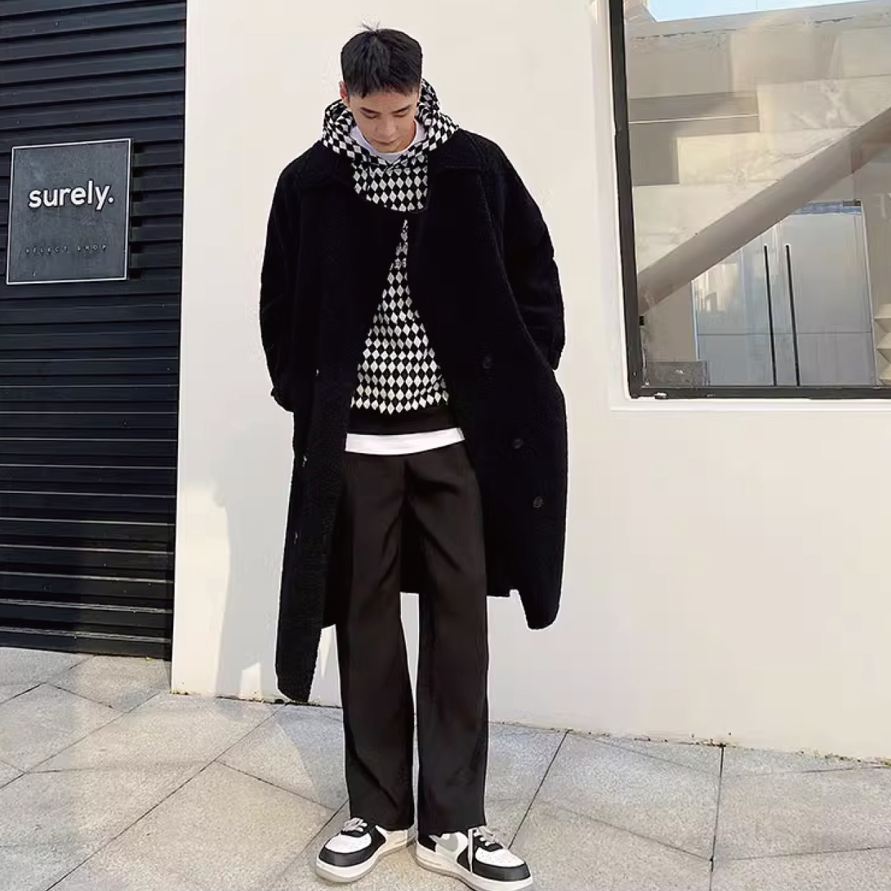 韓国スタイルラムウールロングコート　CO005