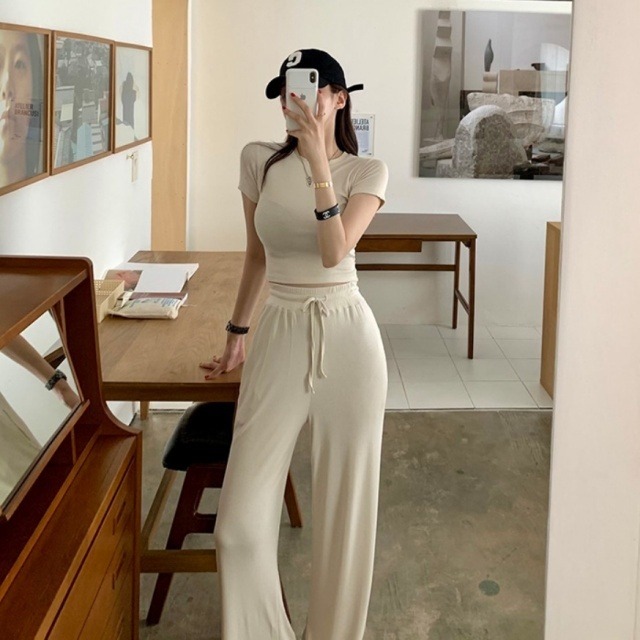 予約販売】セットアップ レディース 無地 リブ ベージュ ブラック  