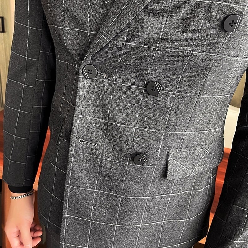 スリーピース ダブルブレスト ウィンドウペンスーツ 2カラー LB0392