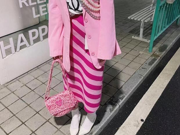 ピンク ボーダー ストライプ スカート ボトムス ニット | LOVEYsmileSHOP