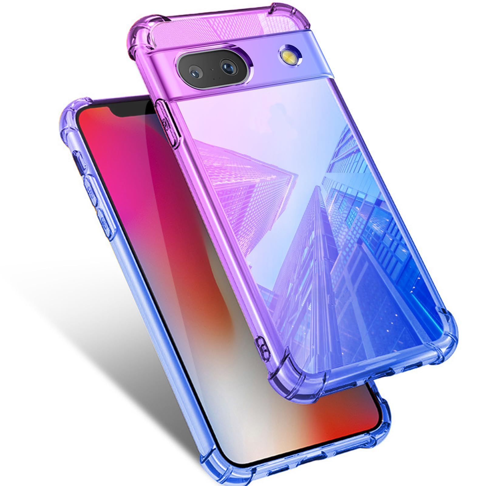 Mnunjiajia 対応 Google Pixel 8A 用ケース クリア 耐衝撃 薄型 グラデーション TPU 紫ブルー