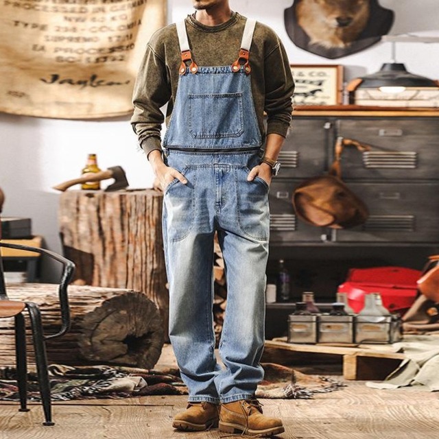 Vintage wash waist zip overalls