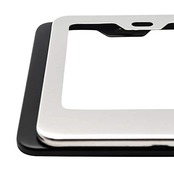 juew ステンレス鋼 ナンバープレートフレーム 耐久性 スクリューキャップ付き ナンバープレートホルダー スリムなデザイン 車のナンバープレート トラックのナンバープレート(Silver)