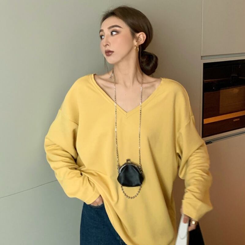 シャツ 薄手VネックルーズサマーカジュアルTシャツ トップス レディース ロング 夏物 YY-ファッション92345200816