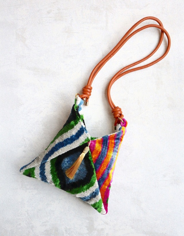 ＊Silk Ikat velvet ふわふかMini AZUMABAG ＊TILE DGREEN