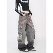 ストリート  スプレーダメージ加工デニムパンツ P357