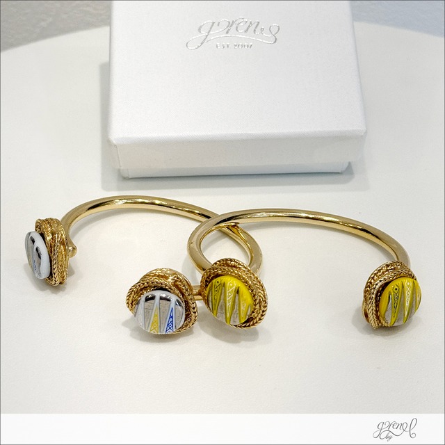 gren by M ヴィンテージボヘミアンボタンブレスレット (WHITE/YELLOW)