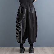 ストライプ切替 アシメトリー ワイドレッグパンツ 00149