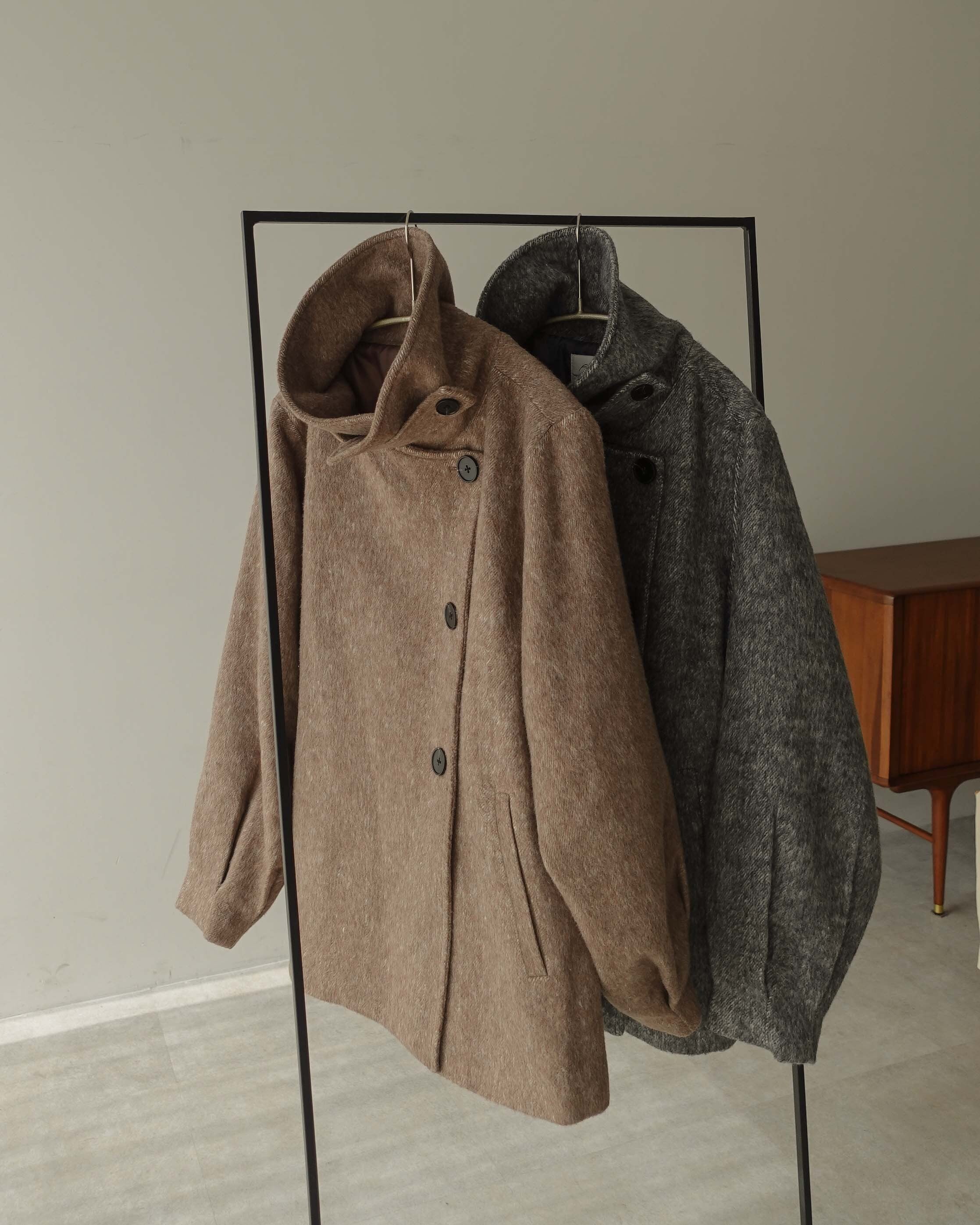 AM470901 shaggy stand collar middle coat | Alumu