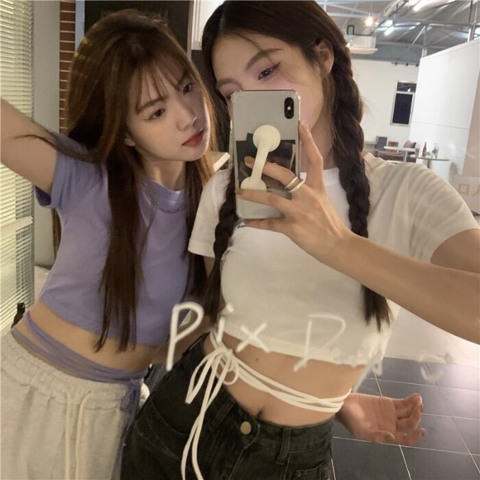 ブラウス ショートハイウェストTシャツ サマースタイルスリム 夏物 モンロー9214461605