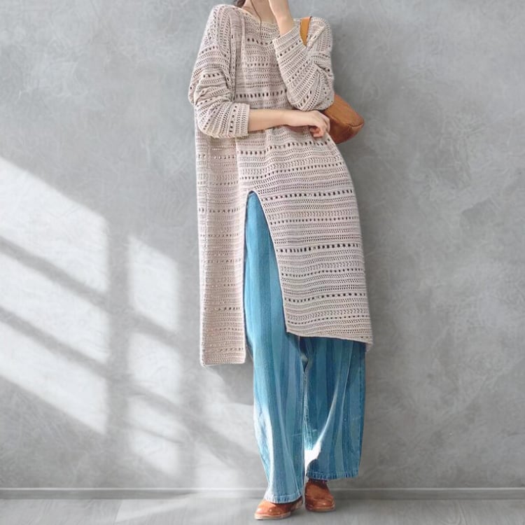 透かし編みスリットニットワンピ(3色)10375