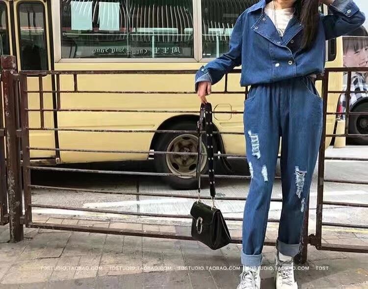 ダブルボタン デニムオールインワン　AJ33167-904