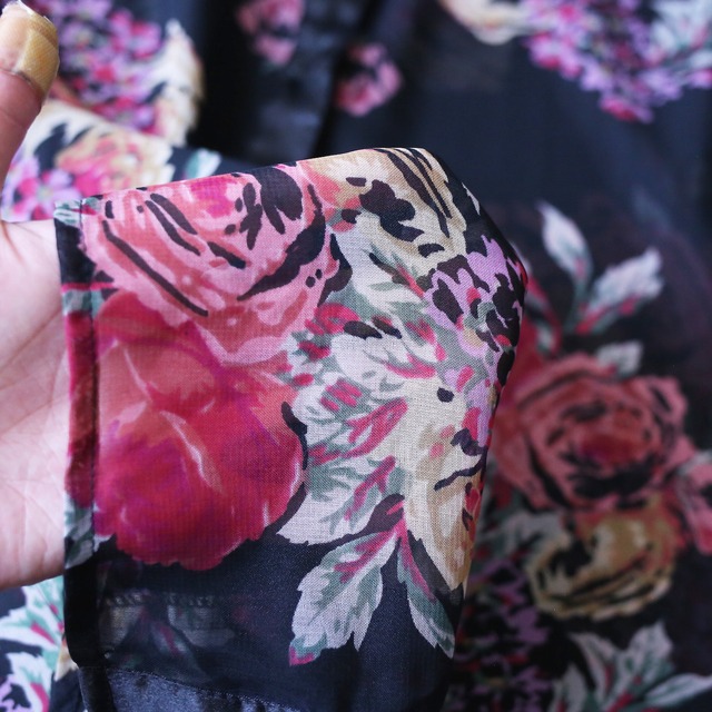 satin fabric switching design flower pattern see-through shirt