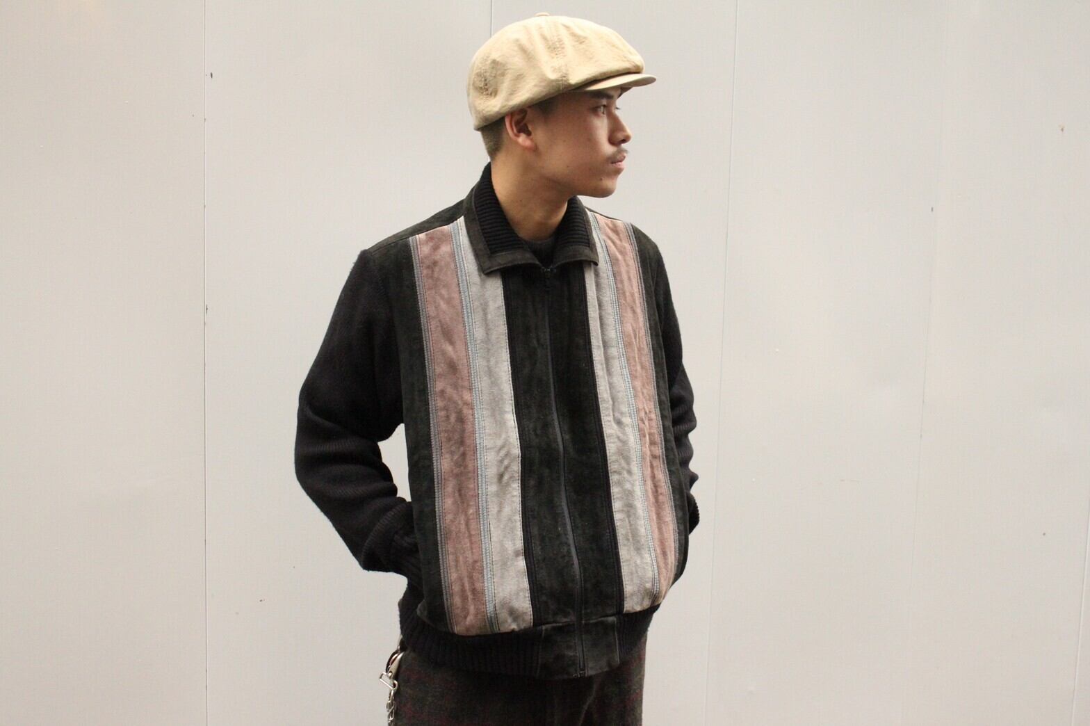 90s Repage Cow Leather×Knit Sports Jacket