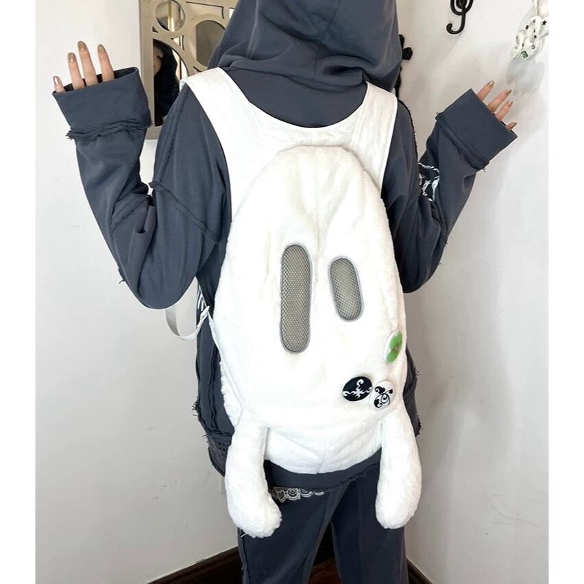 nit alcove] Cotton-filled black and white dual-shoulder backpack