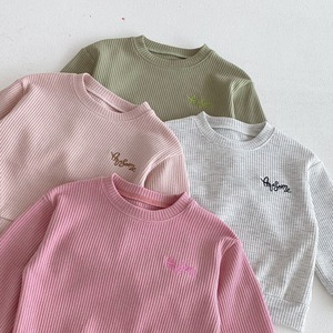 【80-130】秋英字刺繍入りワッフル生地ルームウェア上下2点セット キッズ 男女兼用